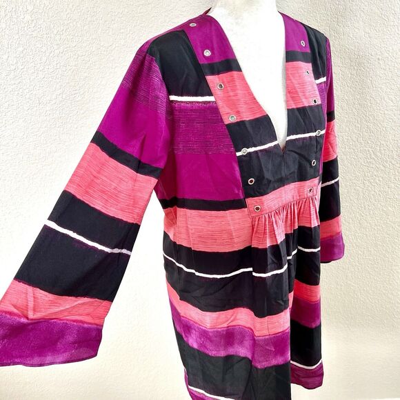 Ivanka Trump Size S/M Chunky Pink Black Color Block Stripe V Neck Swing Dress - Picture 8 of 12